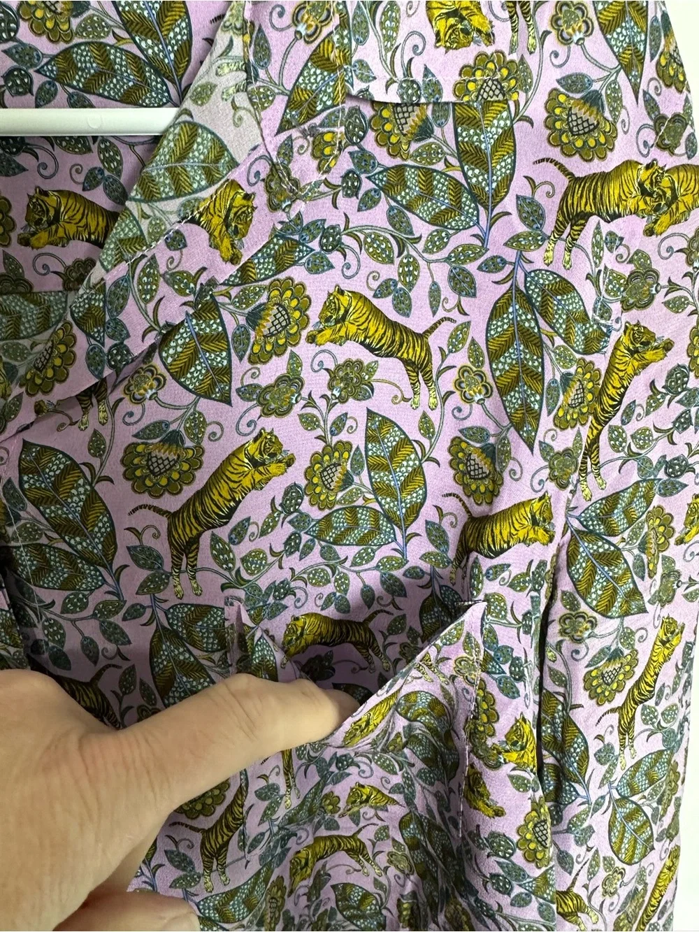 J. Crew 100% silk Lavender Tiger Floral Button-Down Shirt Size 12